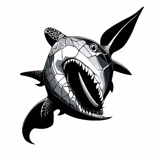 geometric tattoo. add 3 animals, shark, turtle and manta ray tattoo design idea