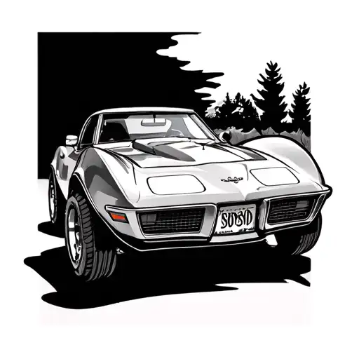 76 Corvette ratfink cartoon style tattoo design idea