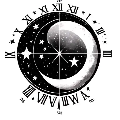 coordinates 34.72931 N, 87.70380 W the roman numerals VI.XXVIII.MMV with moon stars and soulmate tattoo design idea