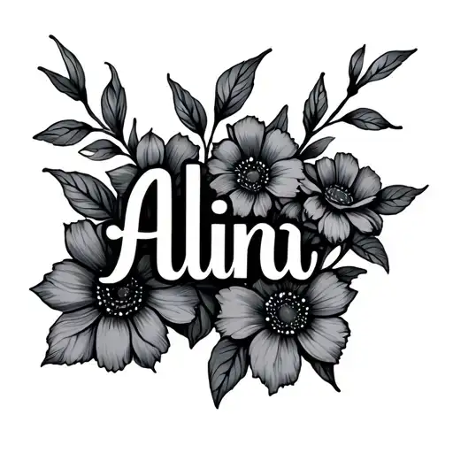 Alina name with flowers growing tattoo design idea