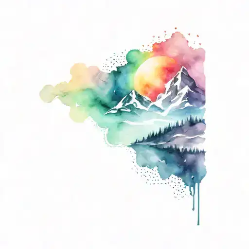 Aurora Borealis and mountains inside tattoo design idea
