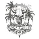Two palm trees with a bull skull wearing with this text somewhere "MMII" tattoo design idea