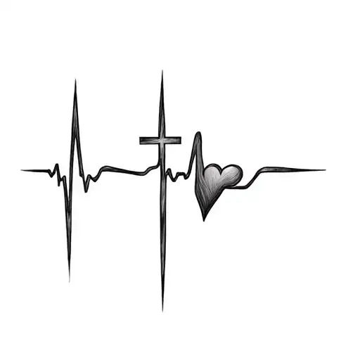 a heartbeat and a cross tattoo design idea