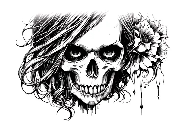 girl vampire face half skull tattoo design idea