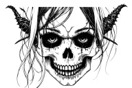 girl vampire face half skull tattoo design idea