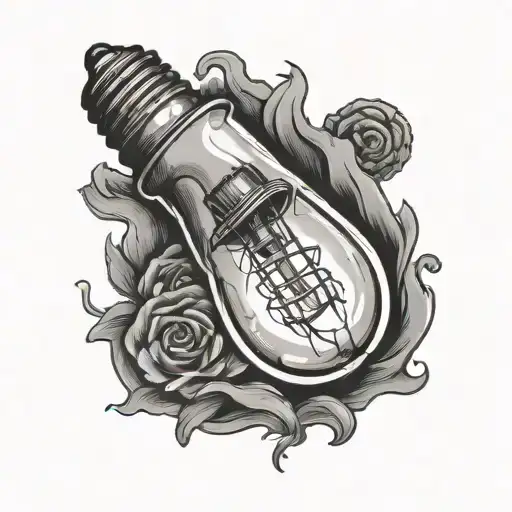 Light bulb with pervert as filament inside tattoo design idea