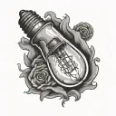 Light bulb with pervert as filament inside tattoo design idea