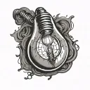 Light bulb with pervert as filament inside tattoo design idea