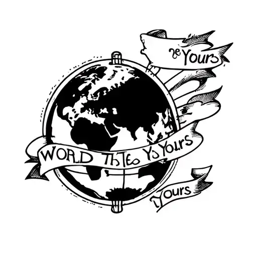 I want an old school tattoo, a globe with the phrase The World Is Yours. Make the tattoo a little more cartoonish tattoo design idea