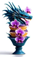 Dragon themed cupcake tower with intricate orchid decorations tattoo design idea