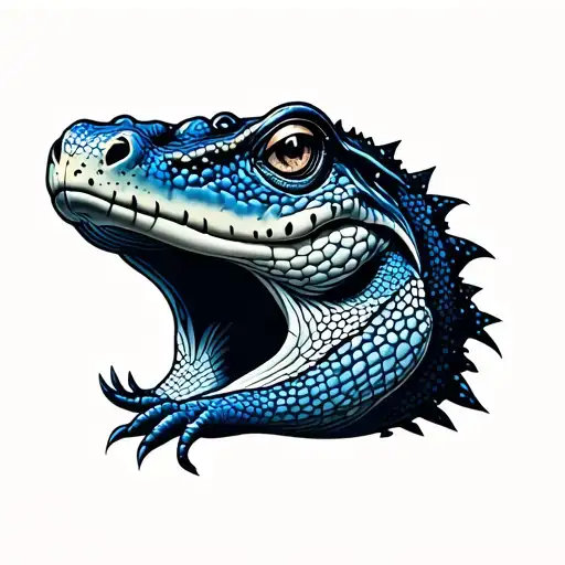 black and dark blue tattoo of a face of a reptile with patterns tattoo design idea