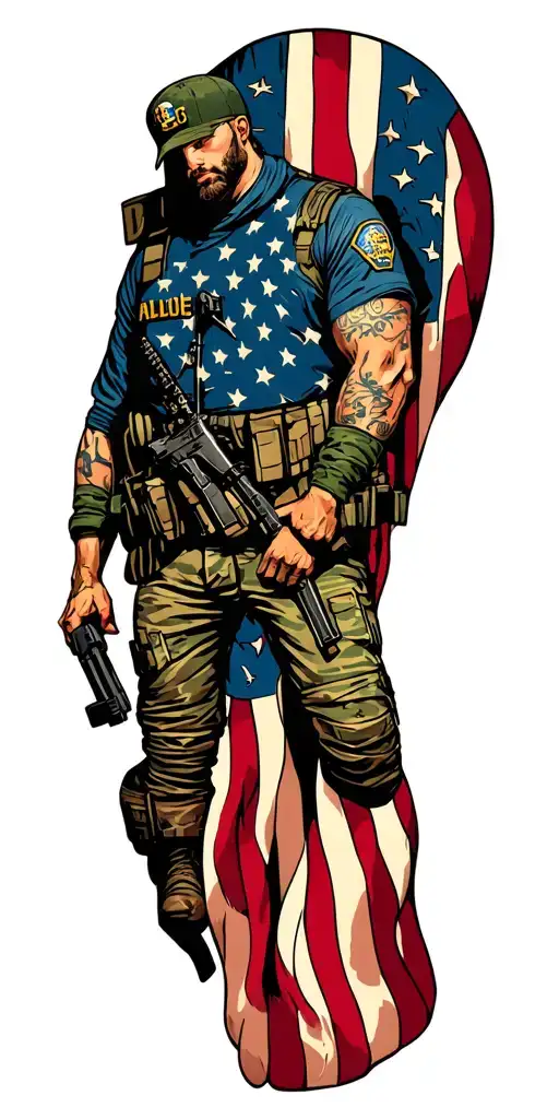 full sleeve army theme, military police, eod, American flag, saint machael tattoo design idea