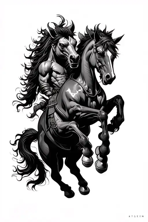 two angry horse jumping with sun wukong back tattoo tattoo design idea