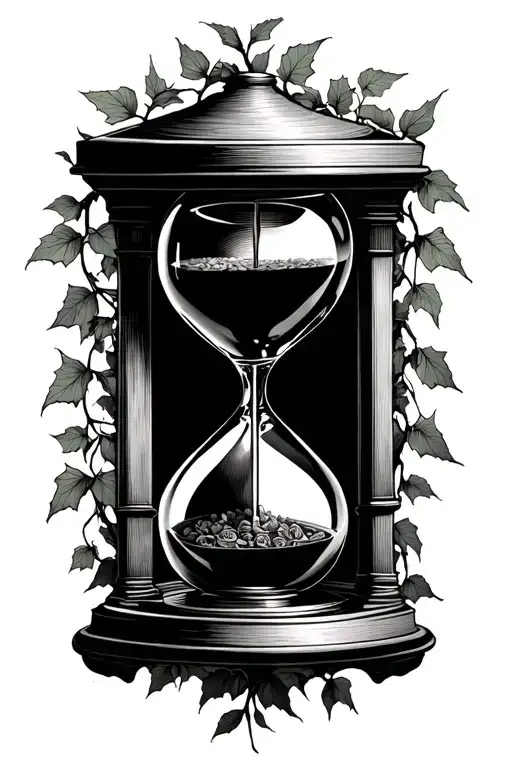 dark hour glass surrounded by ivy vines tattoo design idea