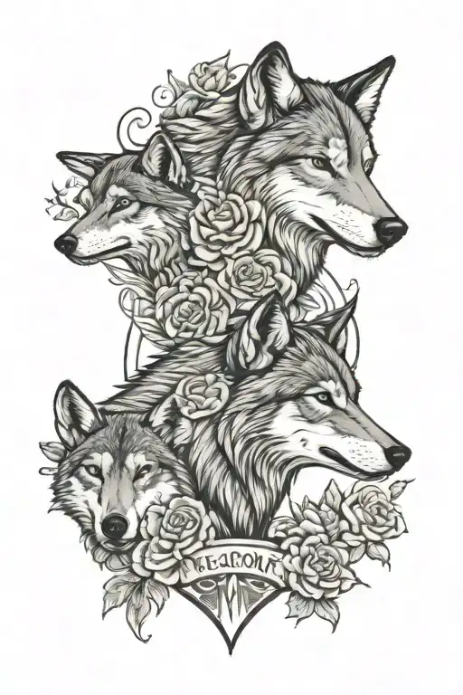 Wolf, Law Enforcement, Heart, Trauma, Pain, Flowers, Smoke, Escape, Mother, two Children tattoo design idea
