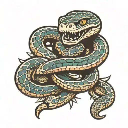 Snake wearing armour protecting it's treasure tattoo design idea