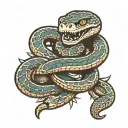 Snake wearing armour protecting it's treasure tattoo design idea