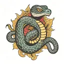 Snake wearing armour protecting it's treasure tattoo design idea
