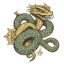 Snake wearing armour protecting it's treasure tattoo design idea