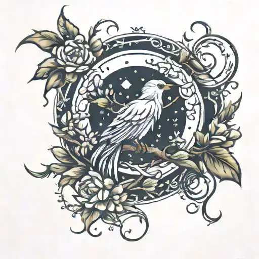 crone moon on top of flowers tattoo design idea