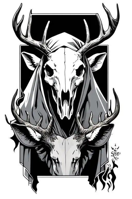 cloaked figure with deer skull tattoo design idea