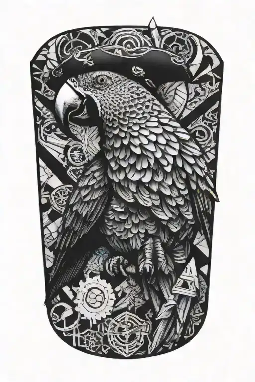 parrot with pirate hat  tattoo design idea
