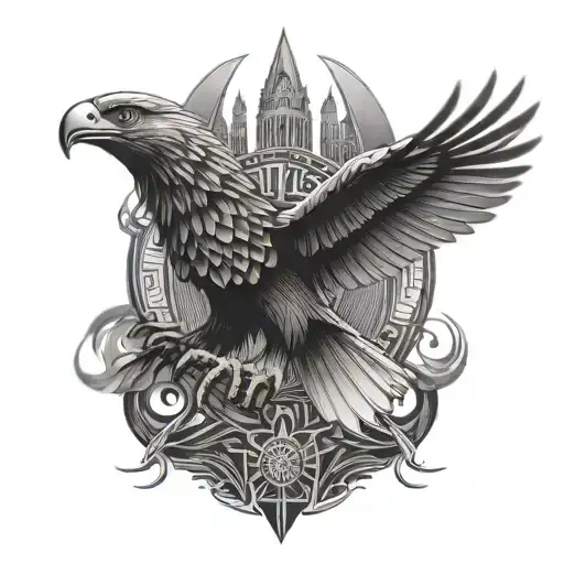 An intricate tattoo featuring a soaring eagle intertwined with binary code tattoo design idea
