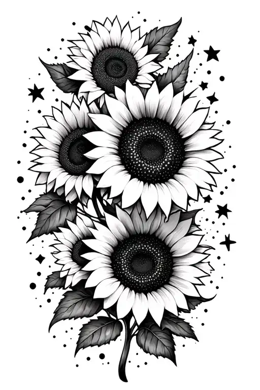 Sunflowers and stars dot art tattoo tattoo design idea