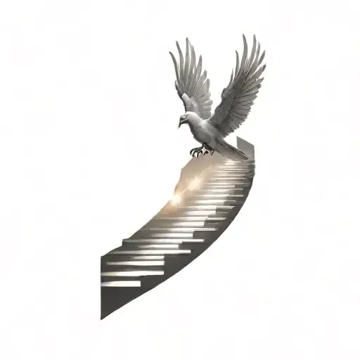 Stairway to heaven doveflying with shadow at top with shining sunshine  tattoo design idea