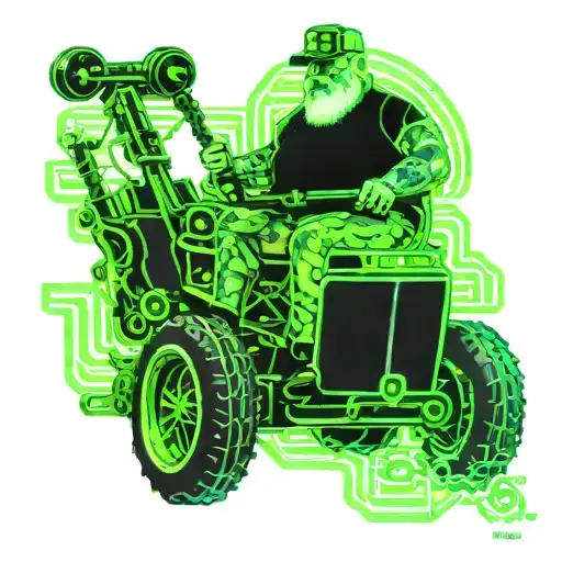 old fat guy in wife beater riding a John Deere lawn mower tattoo design idea