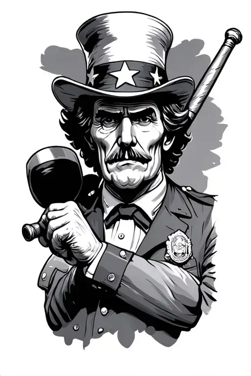 Uncle Sam as a correctional officer holding a baton  tattoo design idea
