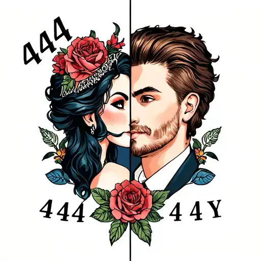 for my husband and I that represents our age difference of 4 years, 4 months, 4 days using only the numbers 444 tattoo design idea