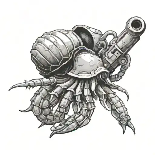 A hermit crab holding a gun tattoo design idea