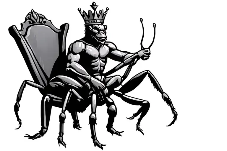 ant king sitting on a throne wearing a crown tattoo design idea