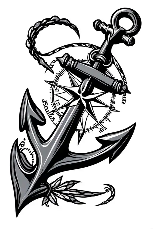nautical compass and anchor tattoo design idea