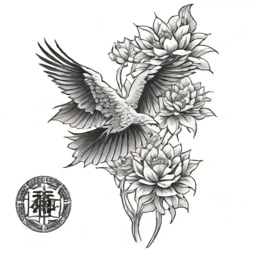 japanese floral fine line half sleeve female fan temple crane lotus flower tattoo design idea