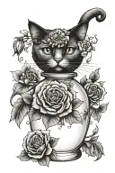 cat flowers perfume bottle tattoo design idea