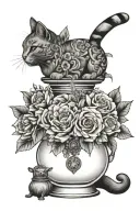 cat flowers perfume bottle tattoo design idea
