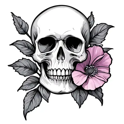 skull and sweetpea flower tattoo design idea