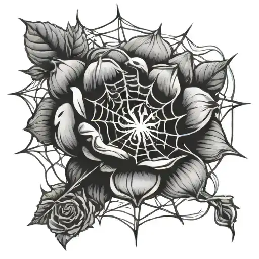 Rose & spider webs tattoo design idea