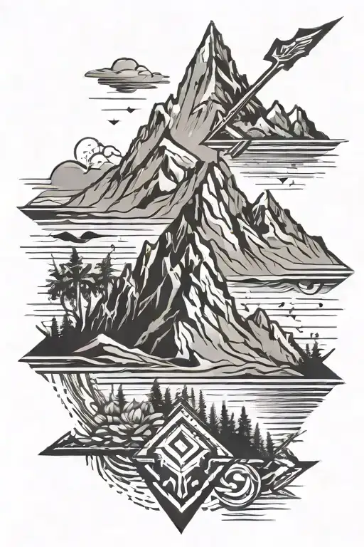 mountain beach arrow tribal tattoo design idea