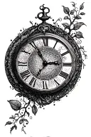 clocks, vines, plants, trees, aum tattoo design idea