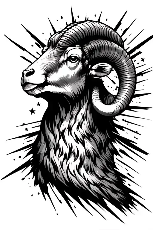 a ram on the neck with exploding stars tattoo design idea