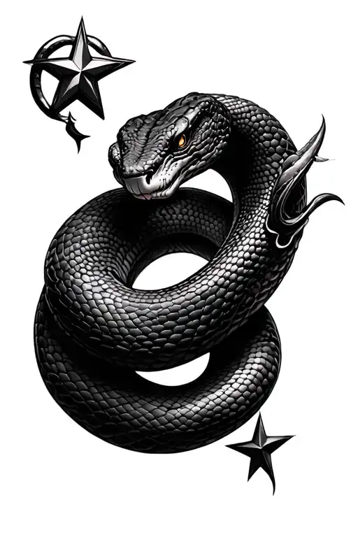 3d snake and star sign tattoo design idea