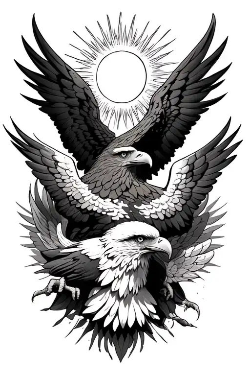 eagle and angels with sun tattoo design idea