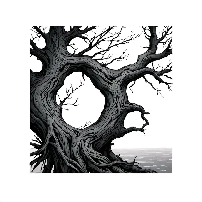 skinny long tree branches tattoo design idea