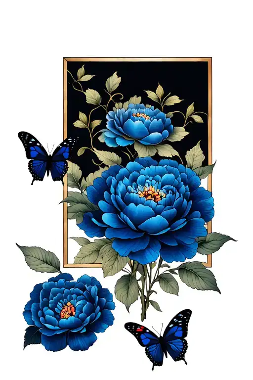 3 peony and 2 fluttered butterflies at tattoo design idea