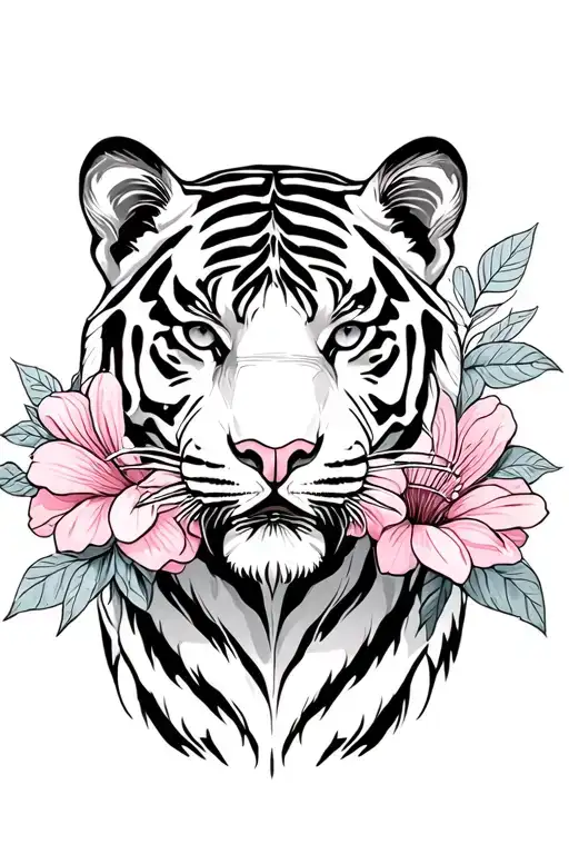 tiger and flowers tattoo design idea