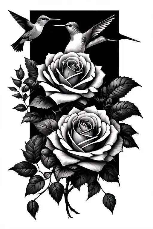 roses and hummingbirds simple tattoo design idea