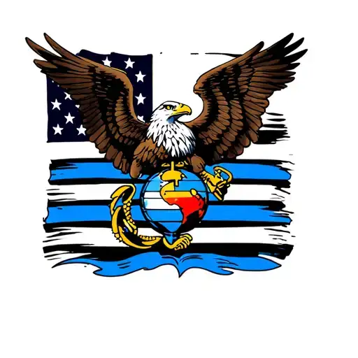 usmc eagle globe and anchor combined with a thin blue line flag tattoo design idea